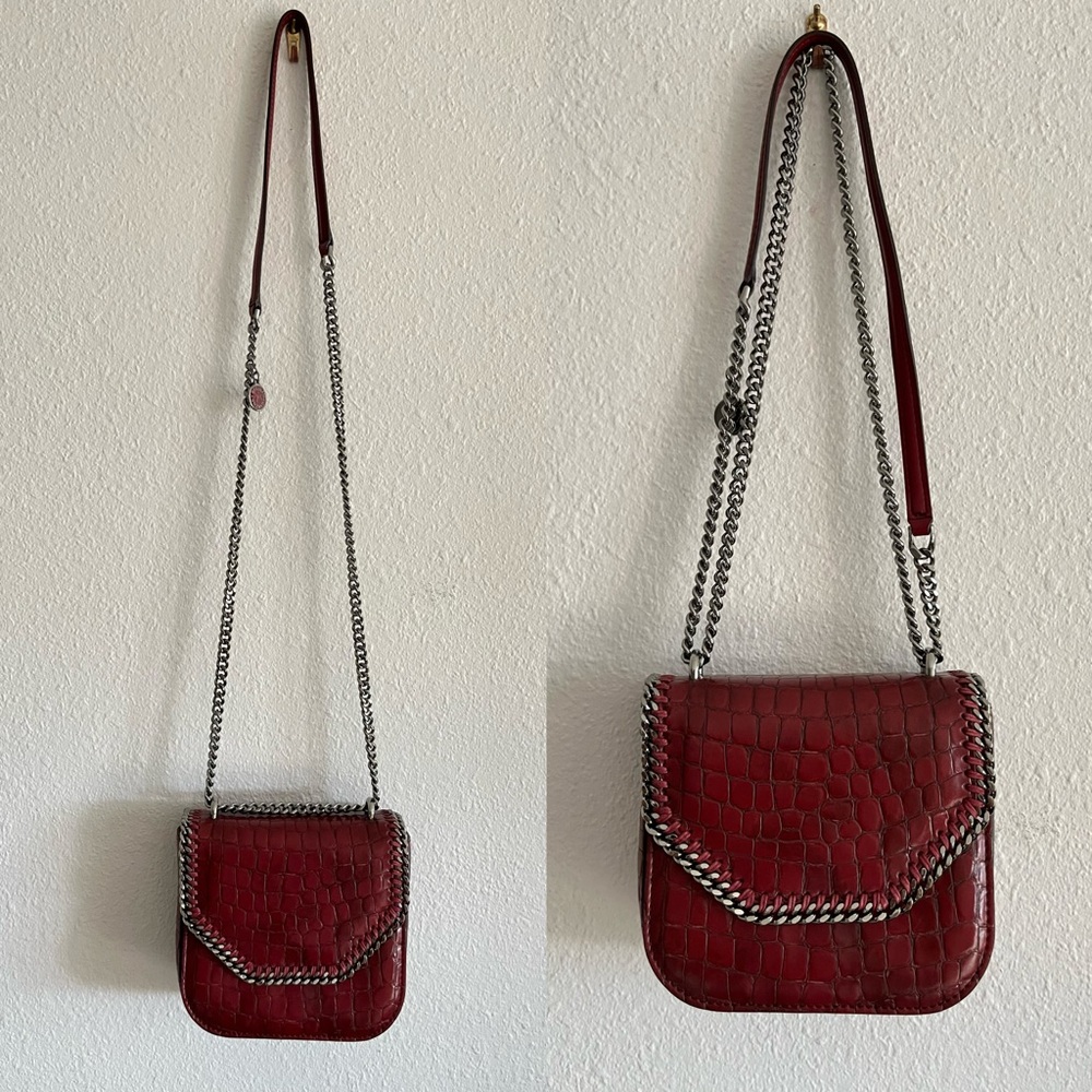 Stella McCartney Embossed Crocodile Effect Falabella Box Shoulder Bag Dark Red - Picture 3 of 14